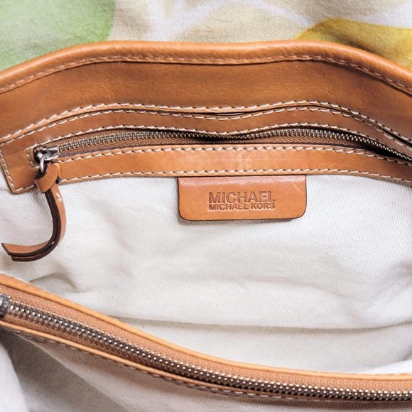 Michael Michael Kors Tropical Print Textile Brown Leather / Stud Adorned Bag - Picture 9 of 13